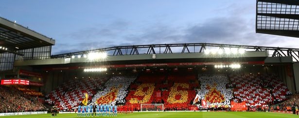 Mosaico da torcida do Liverpool. Créditos: Clive Brunskill/Getty Images